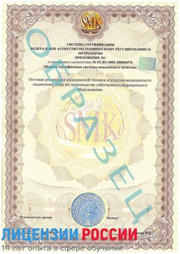 Образец сертификата соответствия (приложение) Дальнегорск Сертификат ISO 13485